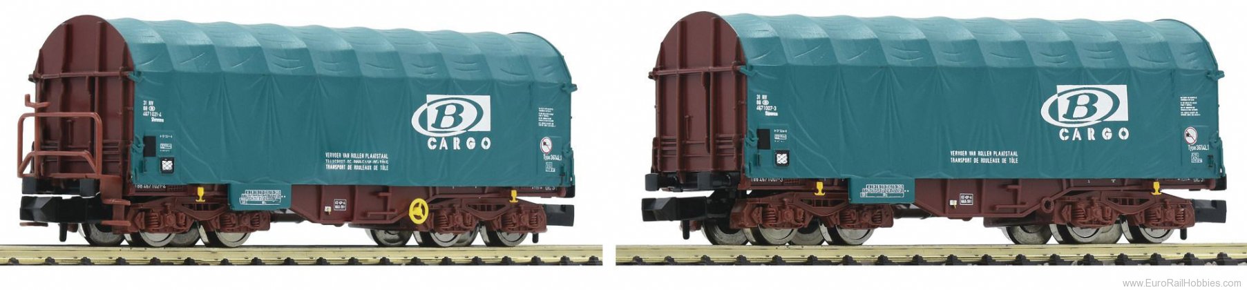 Fleischmann 837929 SNCB 2 piece set sliding tarpaulin wagons typ