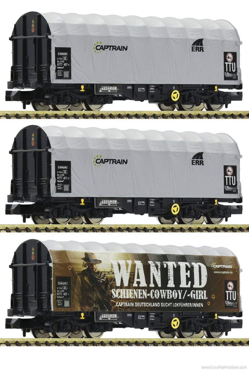 Fleischmann 837932 Captrain Slide Tarpaulin 3 Piece Wagon Set   