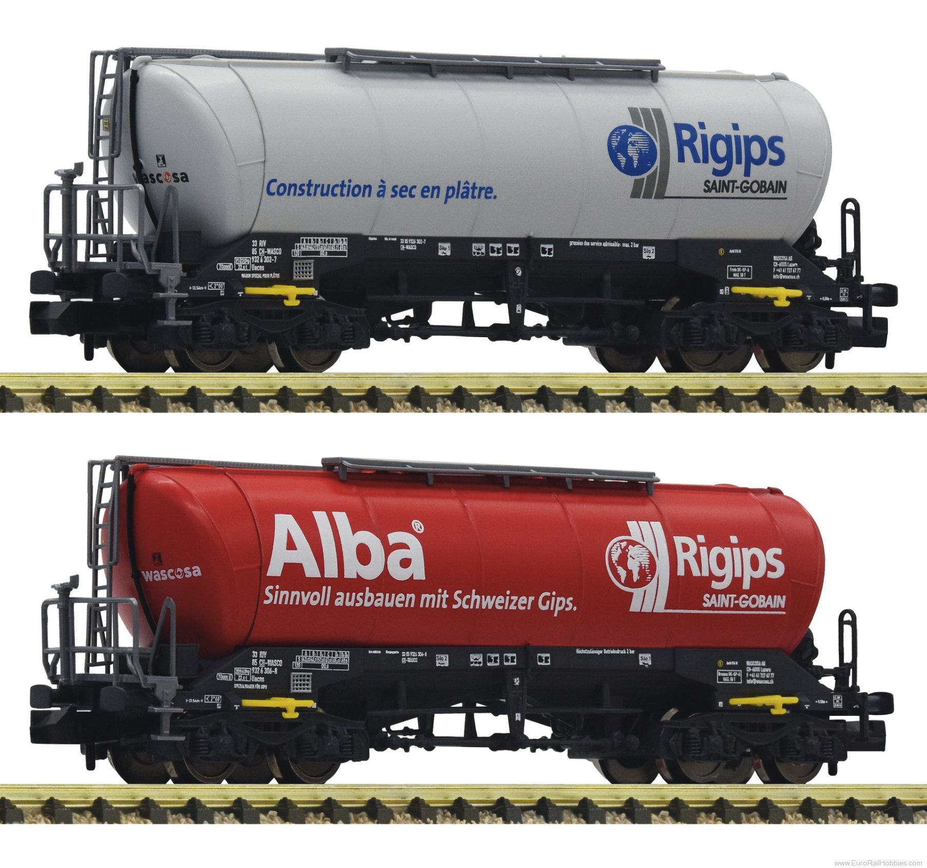 Fleischmann 848904 2 piece set silo wagons, Rigips/Wascosa