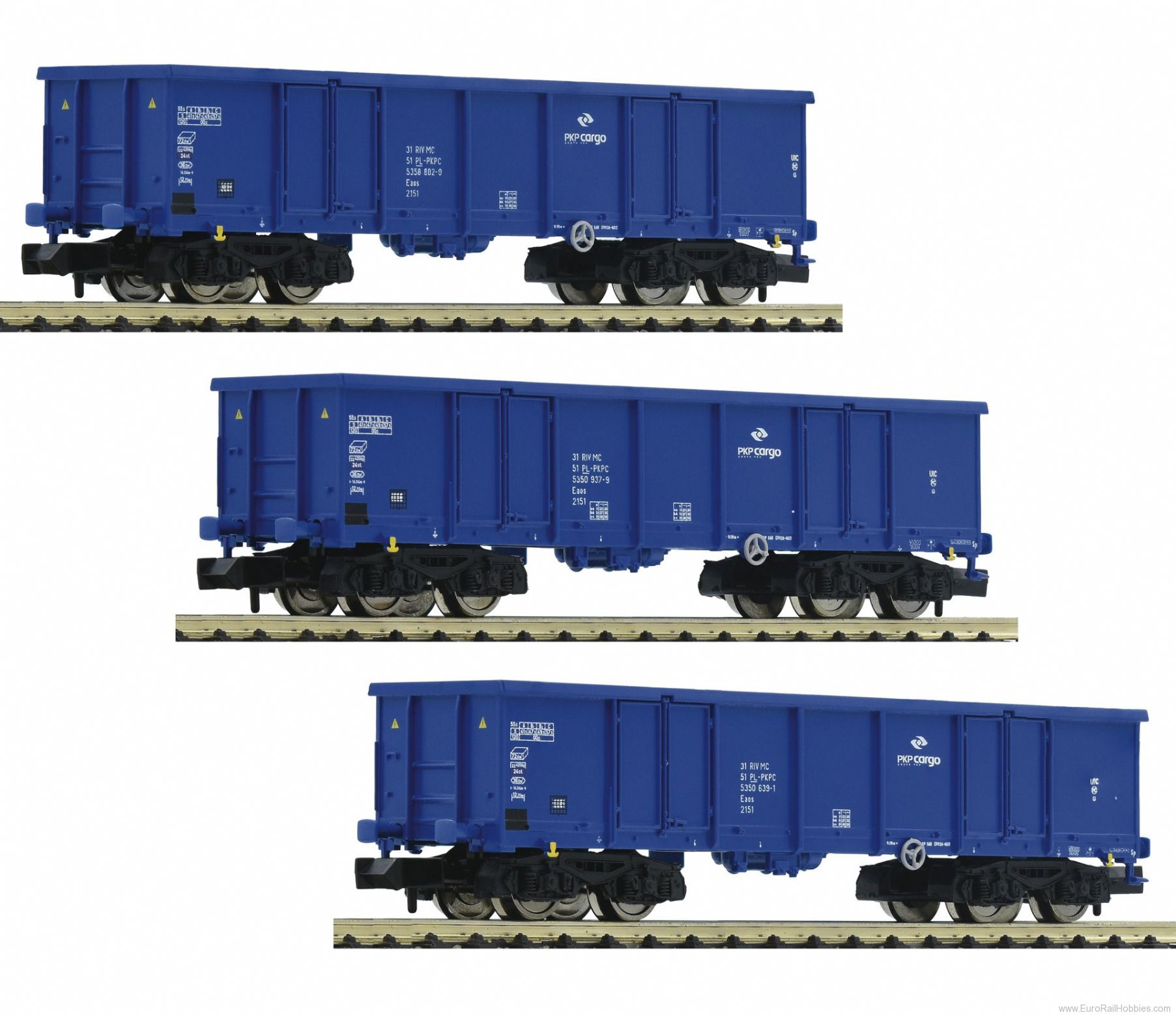 Fleischmann 852329 PKP 3 piece set gondolas type Eaos