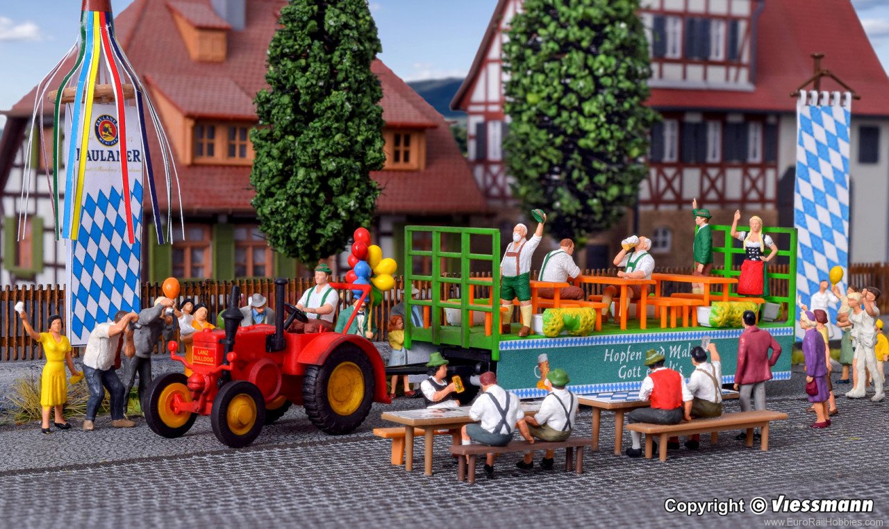 Kibri 12226 H0 Lanz Tractor with bang wagon incl. 5 figur