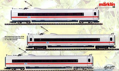 Marklin 43749 HO Dutch NS ICE3 Add-On Coach Set. Era