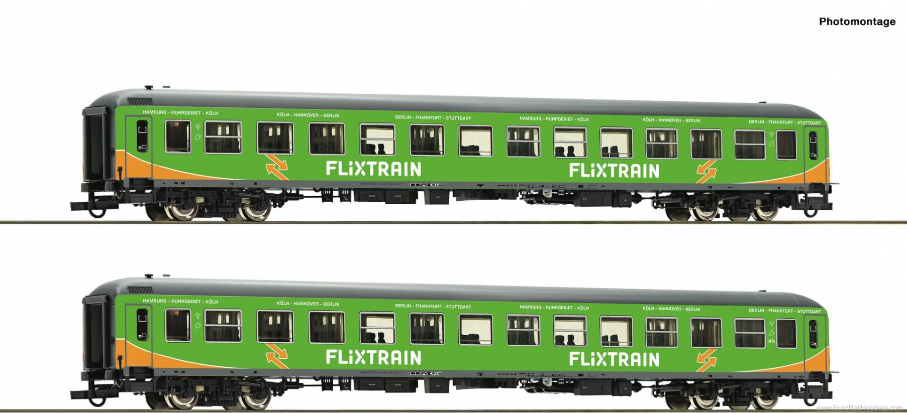 Roco 74090 2 Piece Set Passenger Coaches, FlixTrain