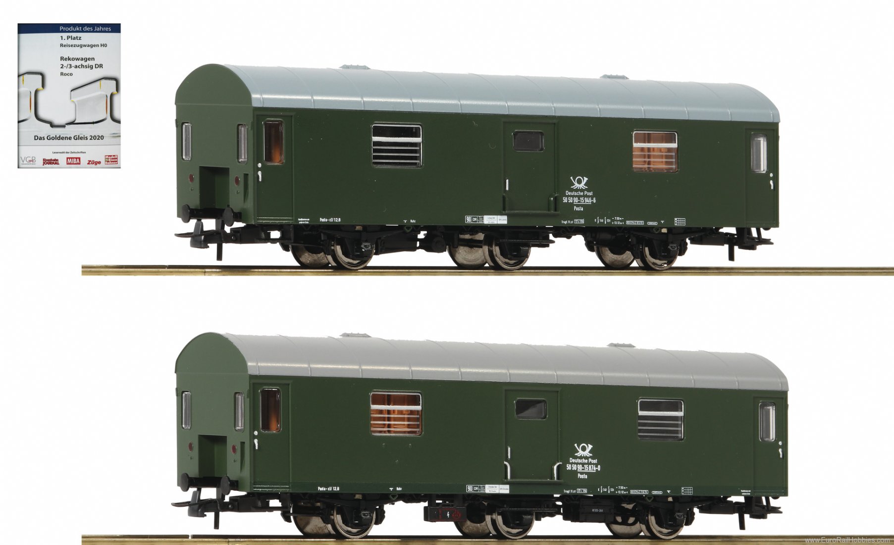 Roco 74111 2 piece set: Rekowagen postal car, DR 