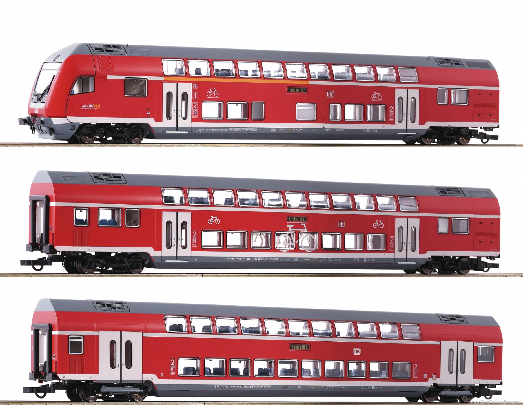 Roco 74151 DB AG 3 Piece Bi-Level Coach Set w/Interior L