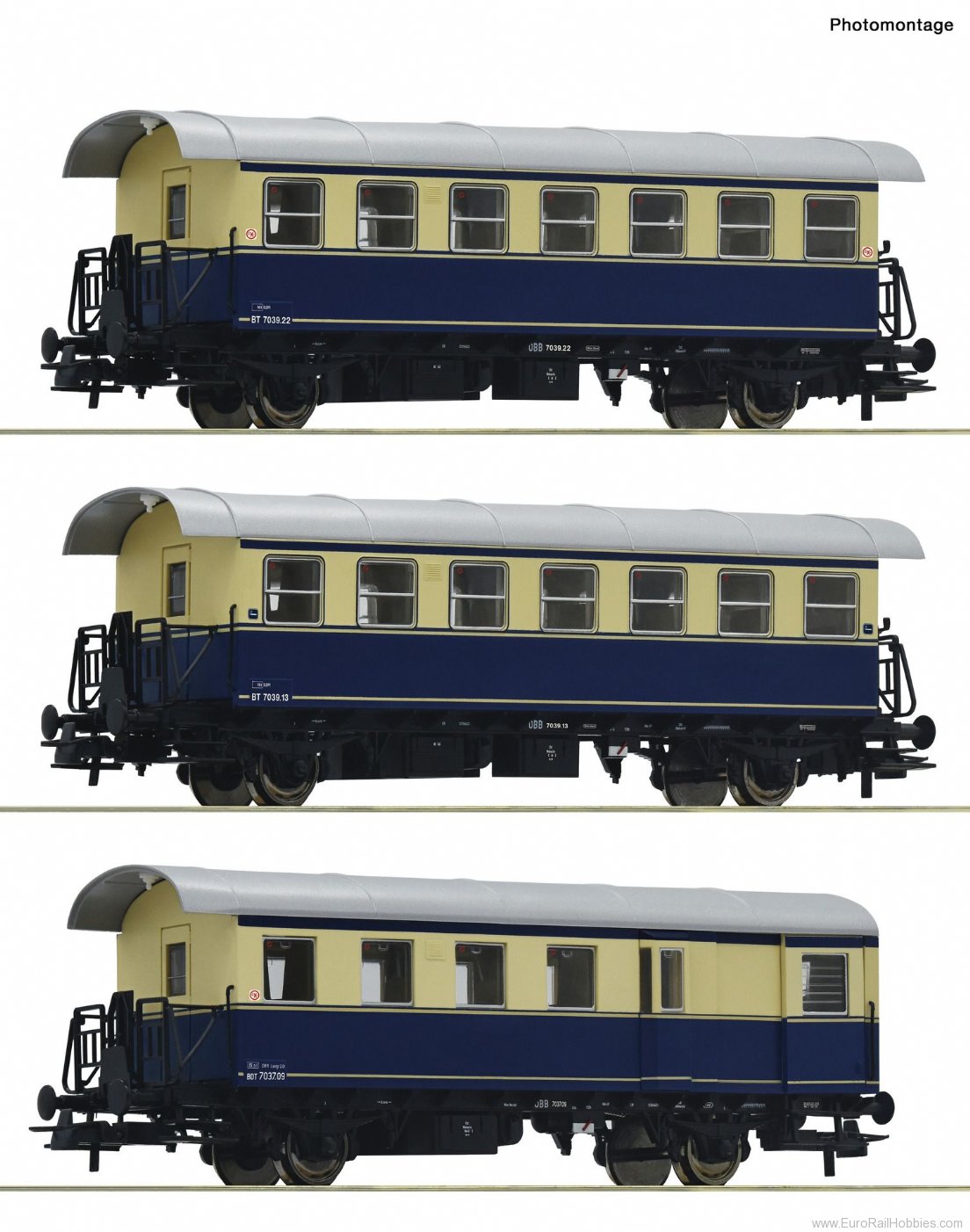 Roco 74192 3 piece set: Ribbed wagons, ÃBB