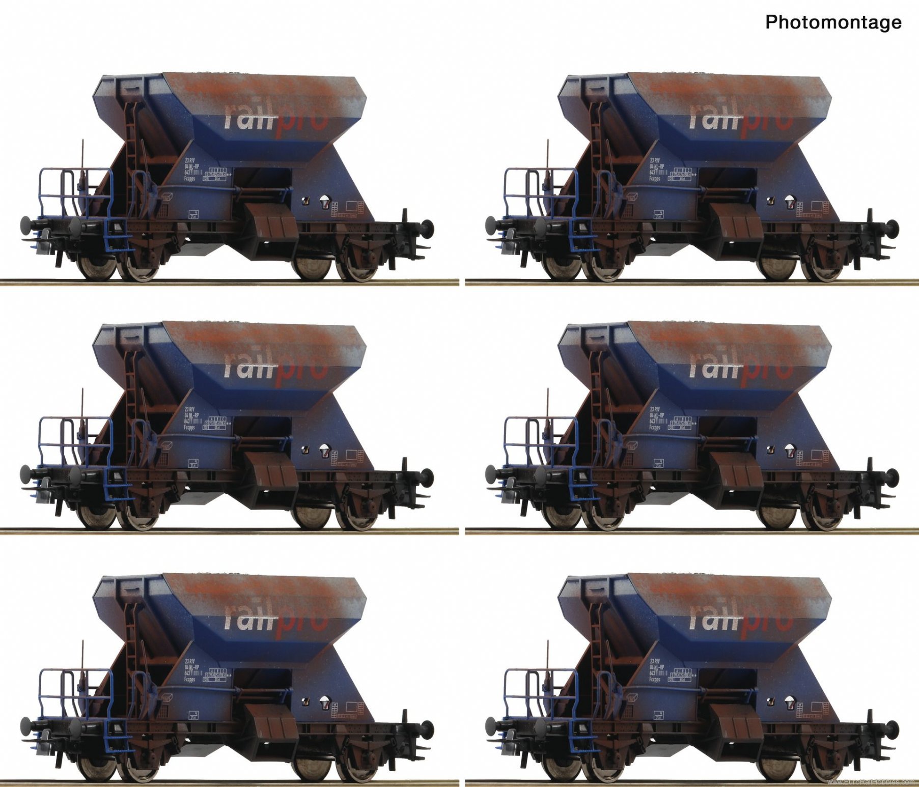 Roco 75959 6 piece display: Realistically weathered hopp
