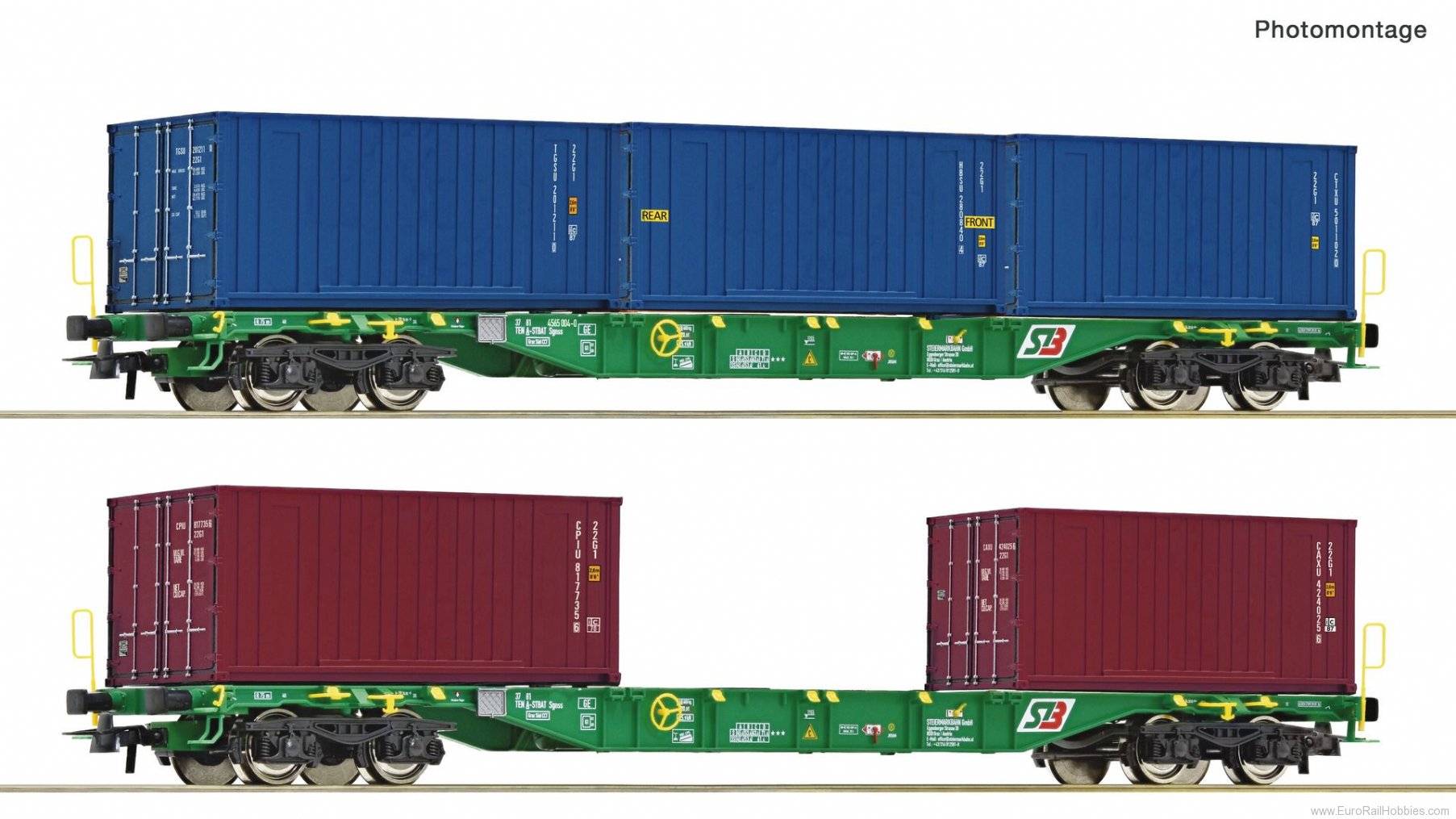 Roco 76007 2 piece set: Container carrier wagons, StB (F