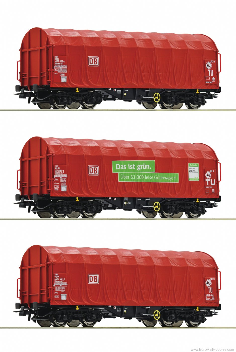 Roco 76011 DB-AG 3 piece set: Sliding tarpaulin wagons 