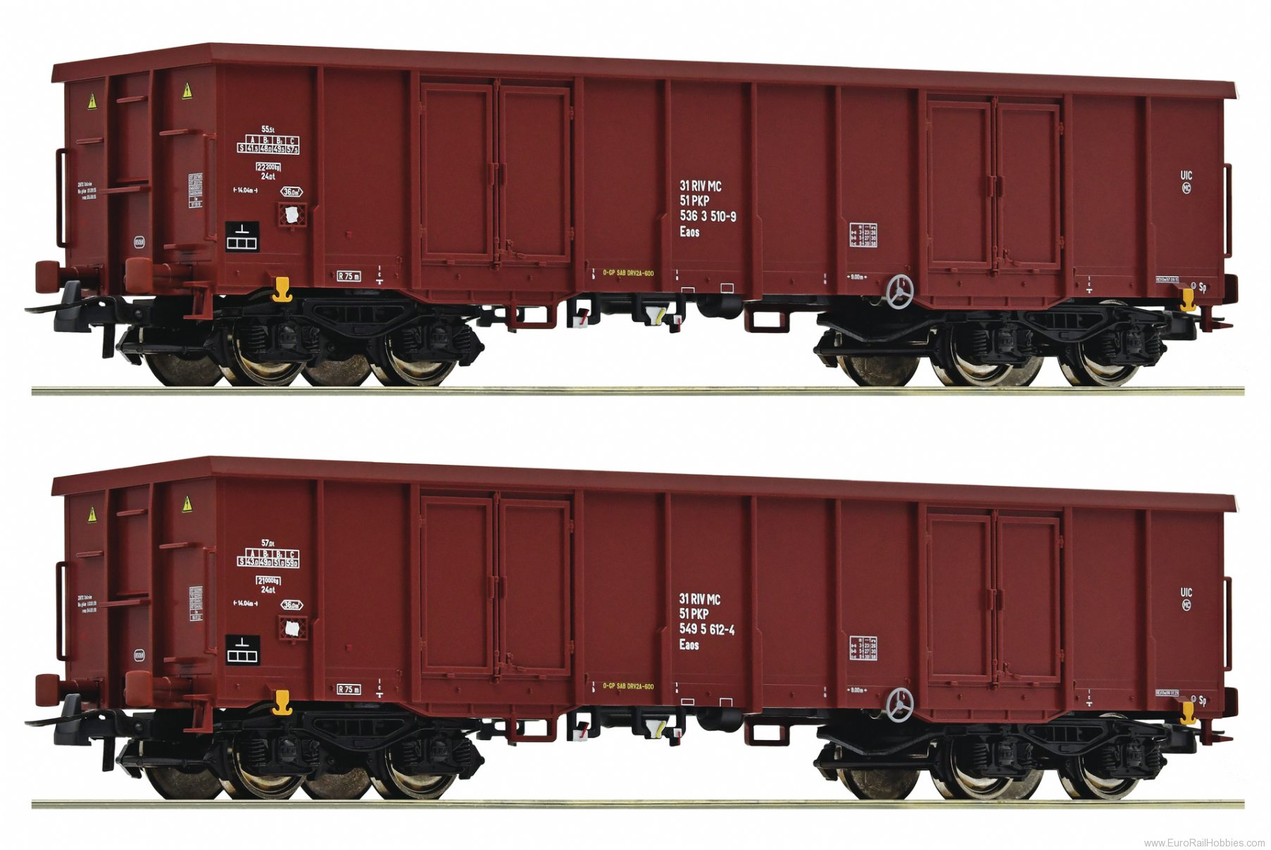 Roco 76038 PKP 2 piece set: Open goods wagons 