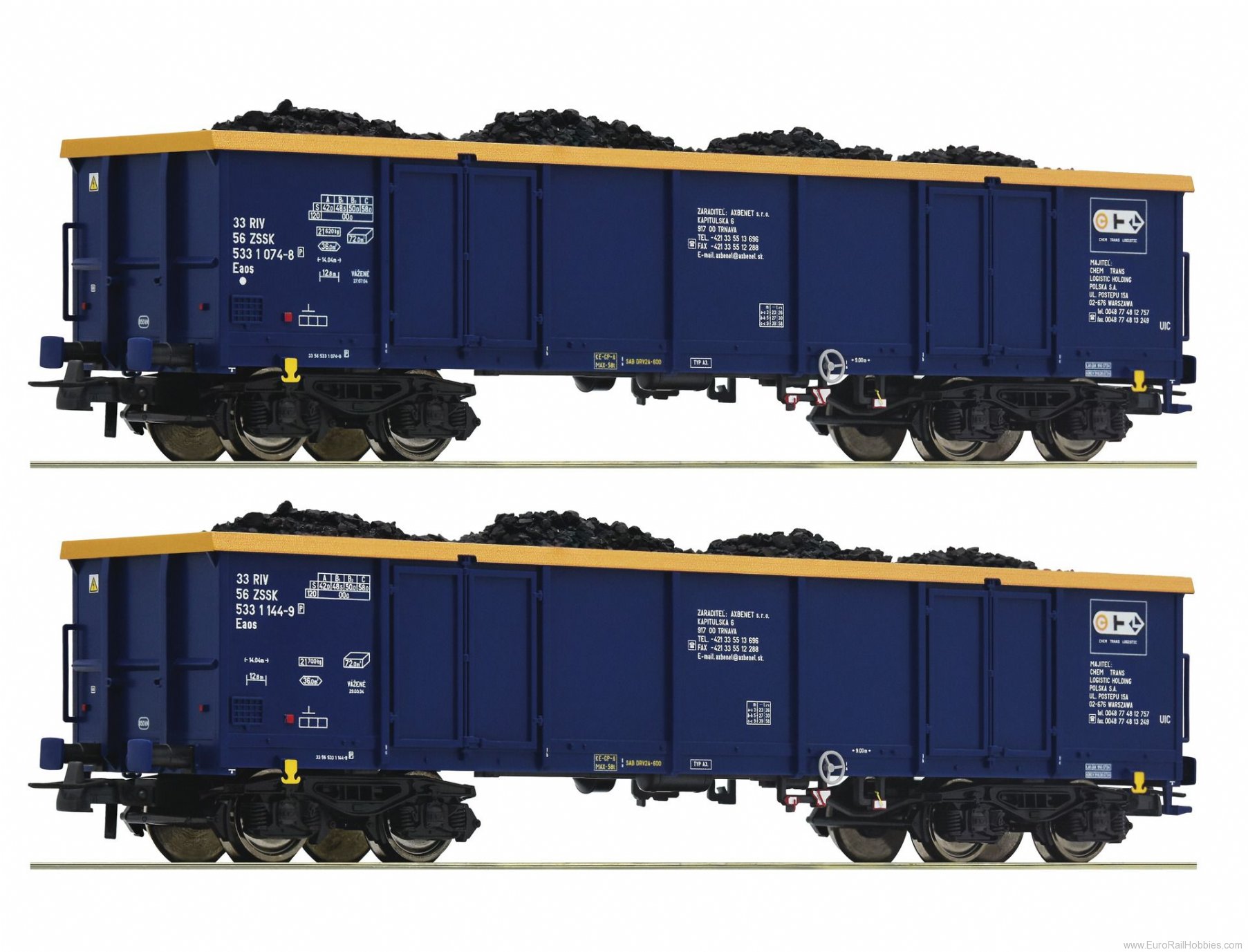 Roco 76086 2-Piece Set Gondolas, Chem Trans Logistic