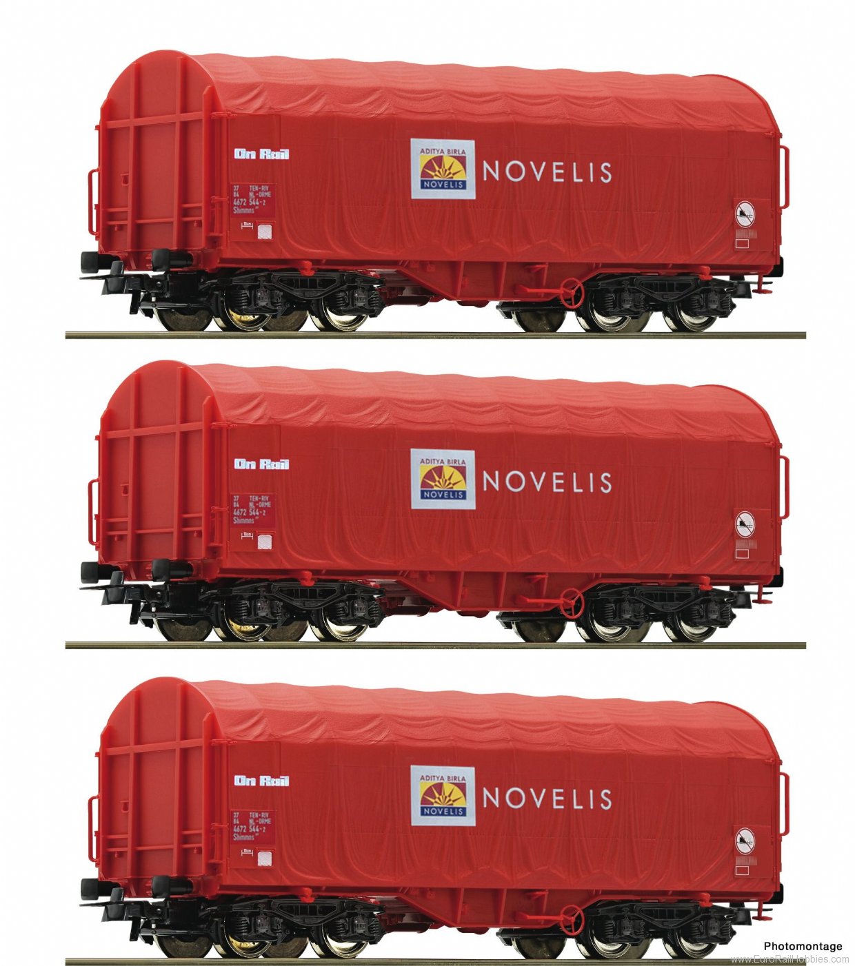 Roco 76095 3 piece set: Slide tarpaulin wagons, Novelis