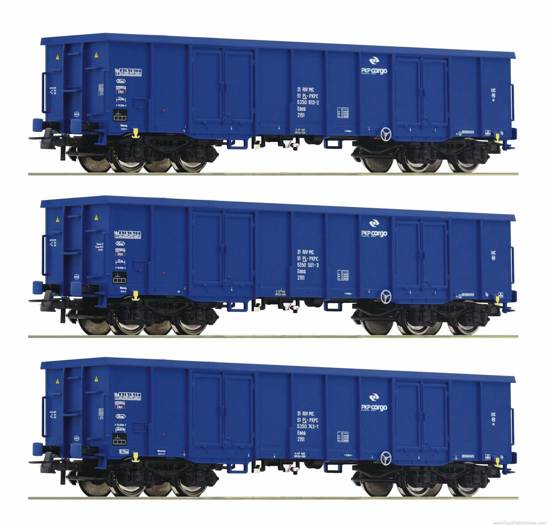 Roco 76128 3 piece set: Open goods wagons, PKP Cargo