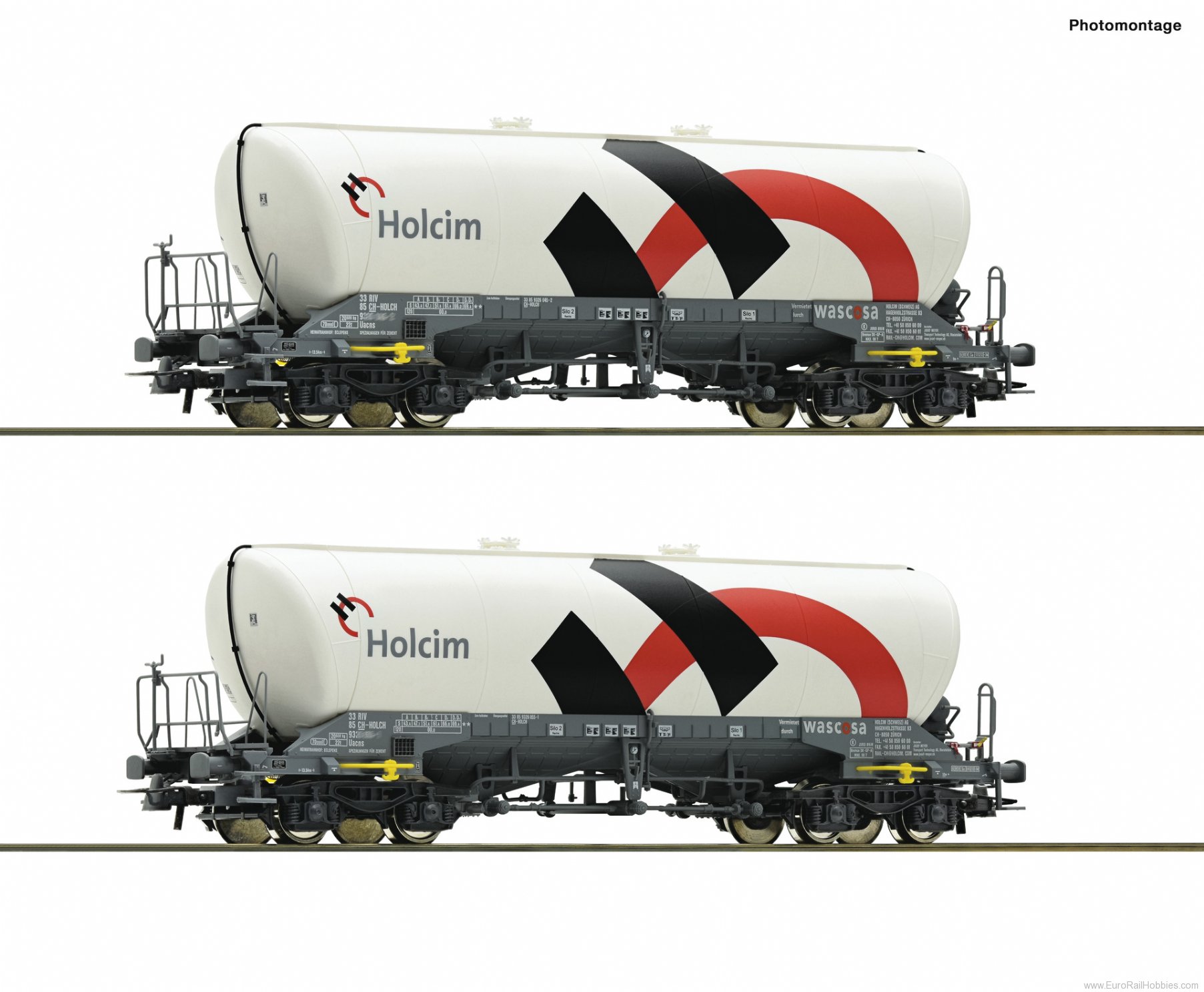 Roco 76138 2 piece set: Silo wagons, Holcim