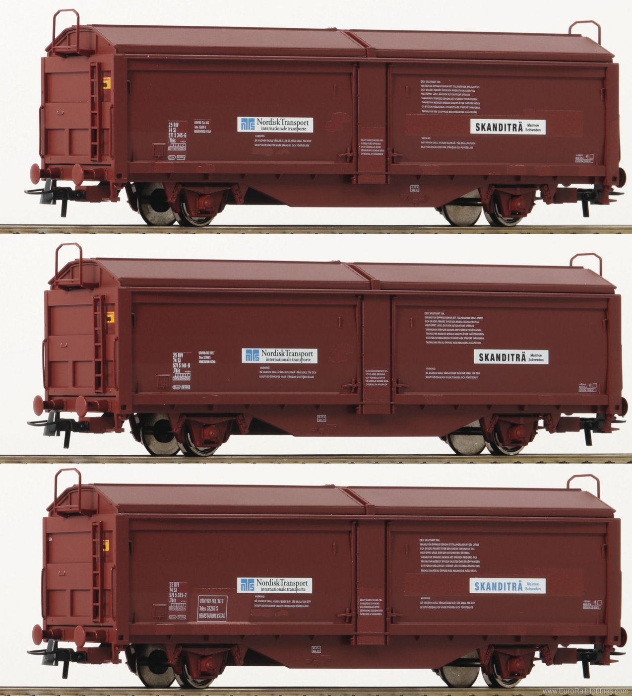 Roco 76169 3 piece set: Sliding wall wagons, NSB