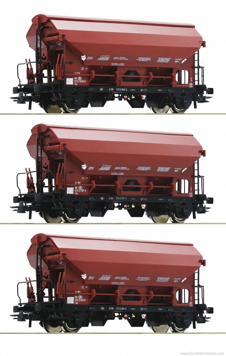 Roco 76179 3 piece set: Swing roof wagons, SNCB 