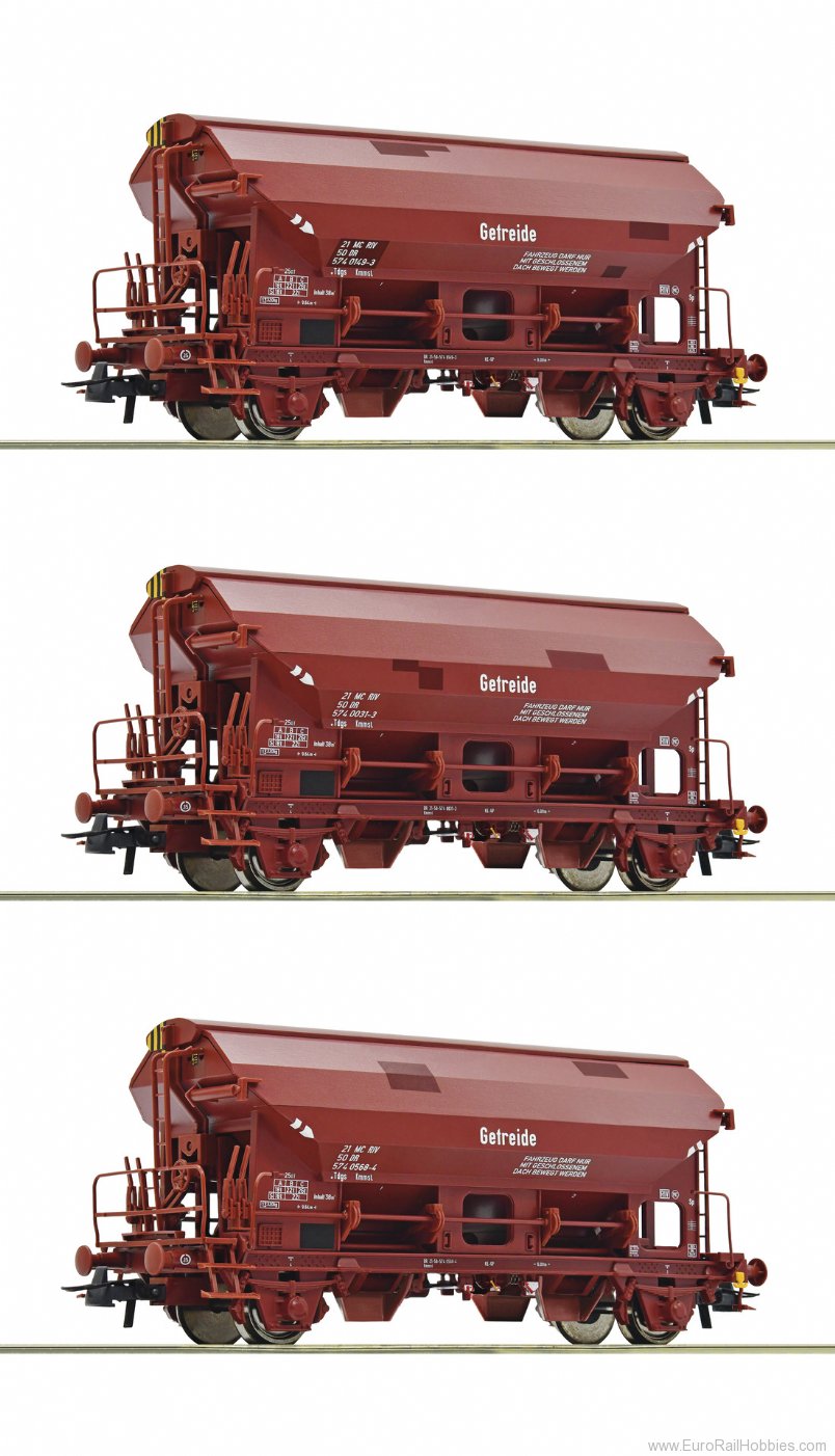 Roco 76181 DR 3 piece set: Swing roof wagons 