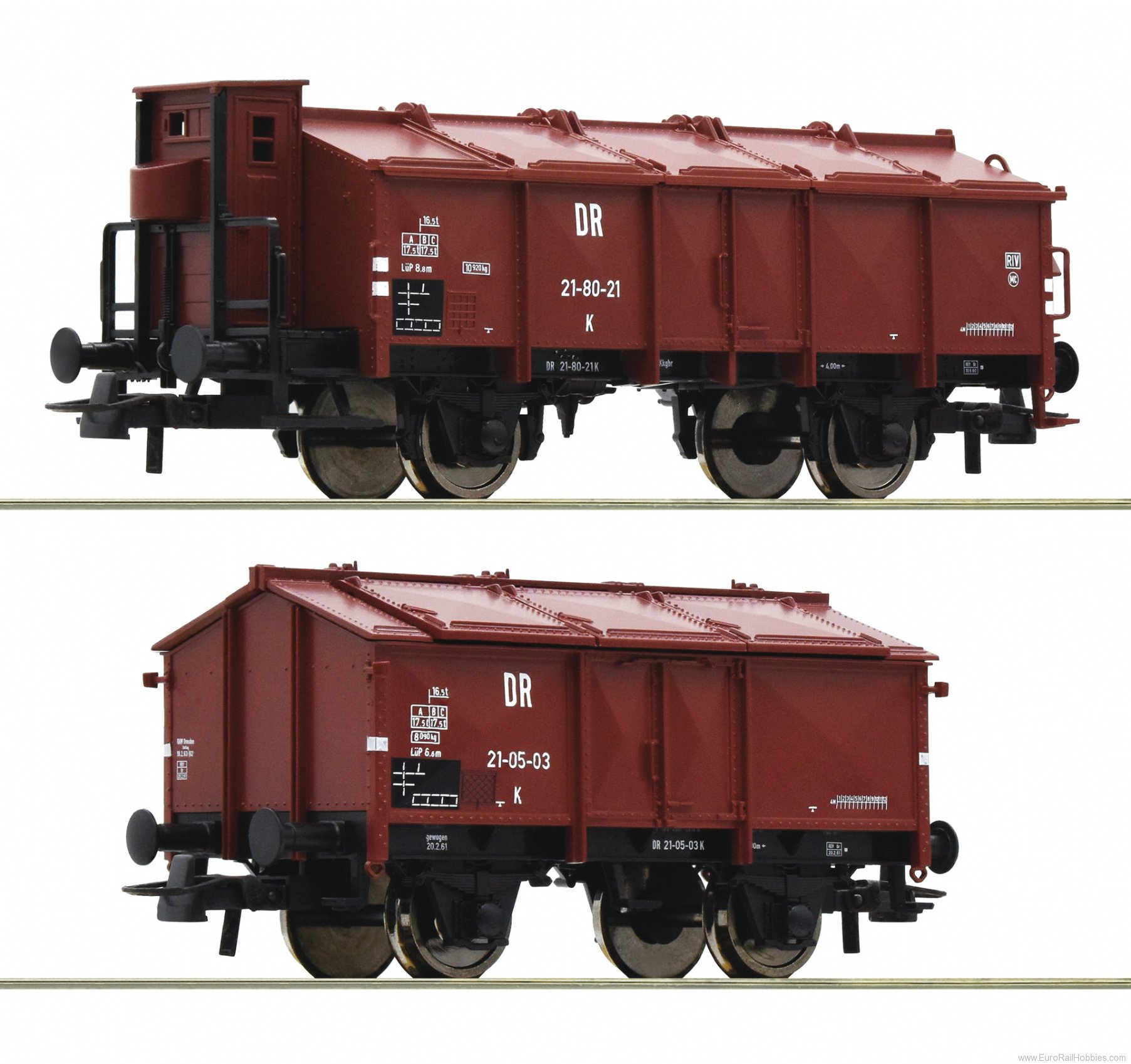 Roco 76306 DR 2 Piece Set Gondola with  HInged Roof Hatc