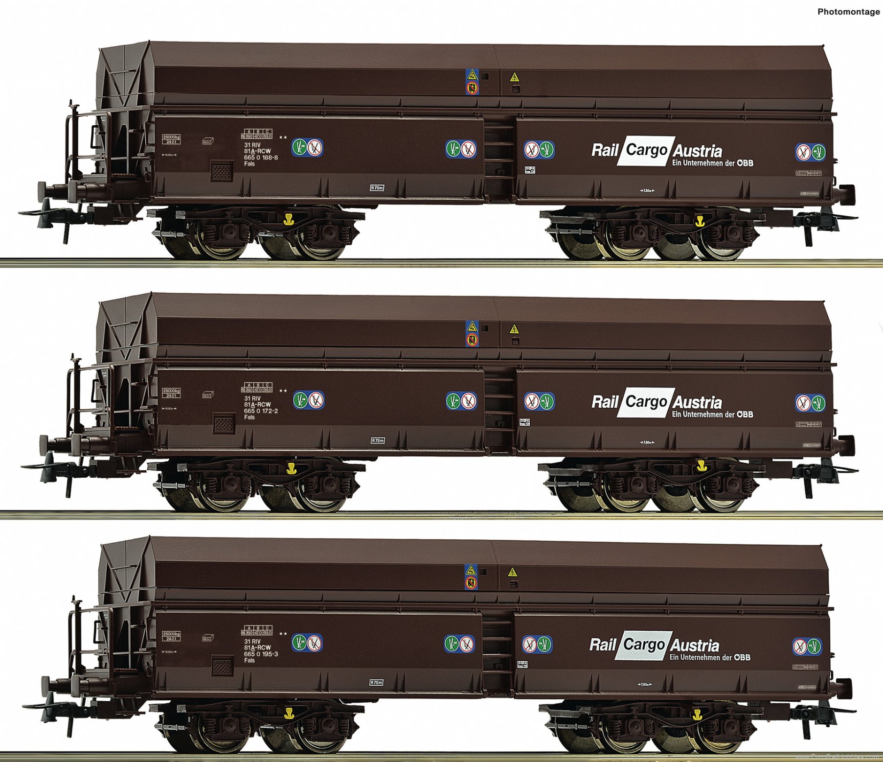 Roco 77019 3-piece set: Self-unloading wagon, ÃBB