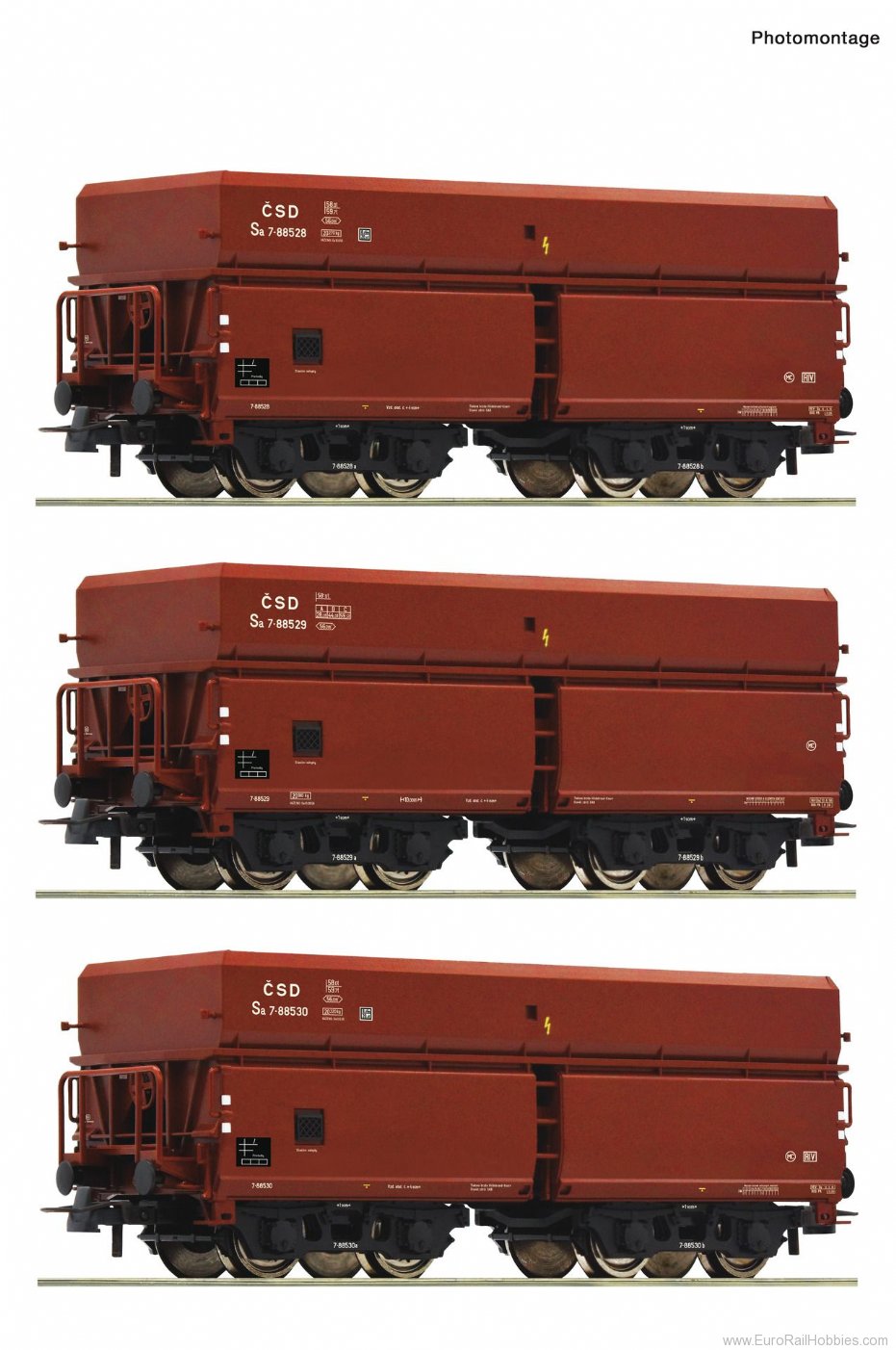 Roco 77023 3 piece set: Self unloading hopper wagons, CS