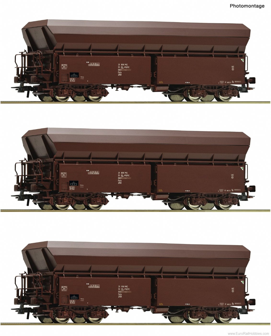 Roco 77037 3 piece set: Self unloading hopper wagons, PK