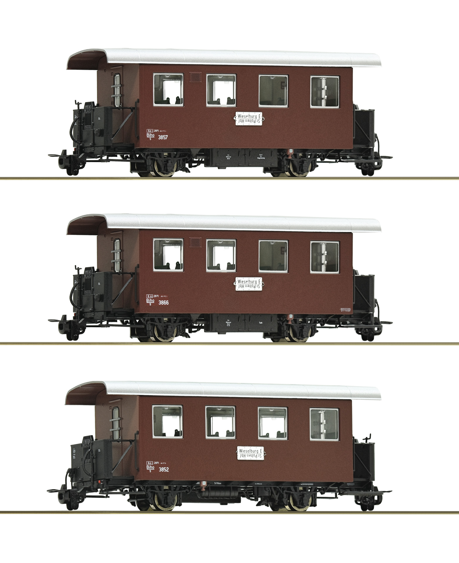 Roco 34103 HOe 3 piece set: Narrow-gauge ribbed wagons,