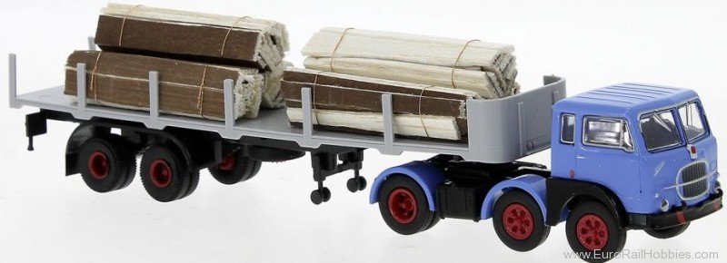 Brekina 58509 Fiat 690 T Rungen-SZ with wood load, blue, bl