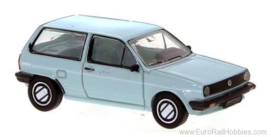 Brekina PCX870334 VW Polo II Fox light turquoise, decor, 1985